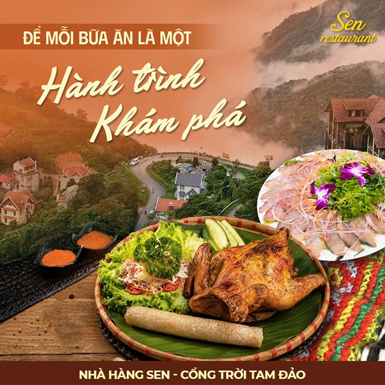 Nhà hàng Sen Tam Đảo – nằm ngay khu cổng trời nổi tiếng, view thoáng, săn mây cực đẹp. Chuyên lẩu, nướng, đặc sản núi rừng, phù hợp gia đình, nhóm bạn và khách đoàn. 0866913966