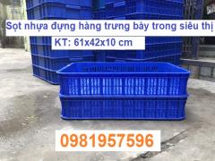 Sọt nhựa đựng hàng trưng bày tại các siêu thị, sóng nhựa hở kích thước 61x42x10 cm